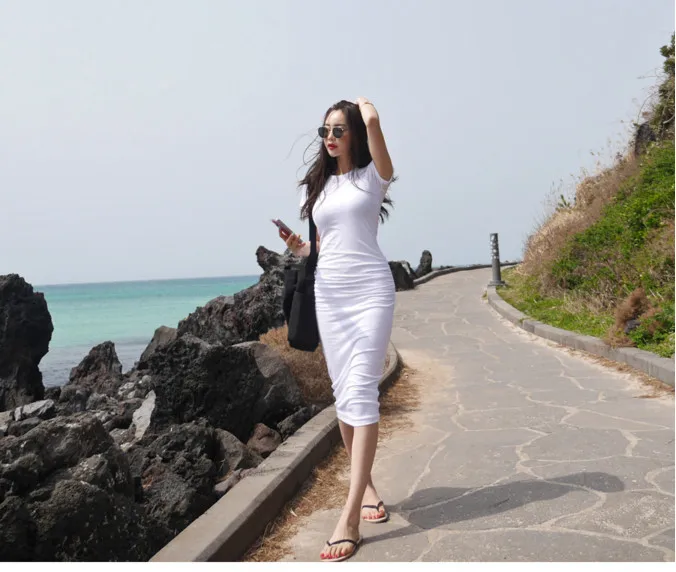 Черное платье femme Boho облегающее боди-футболка для девушек сексуальное Белое платье летние женские платья женское вечернее платье с круглым вырезом