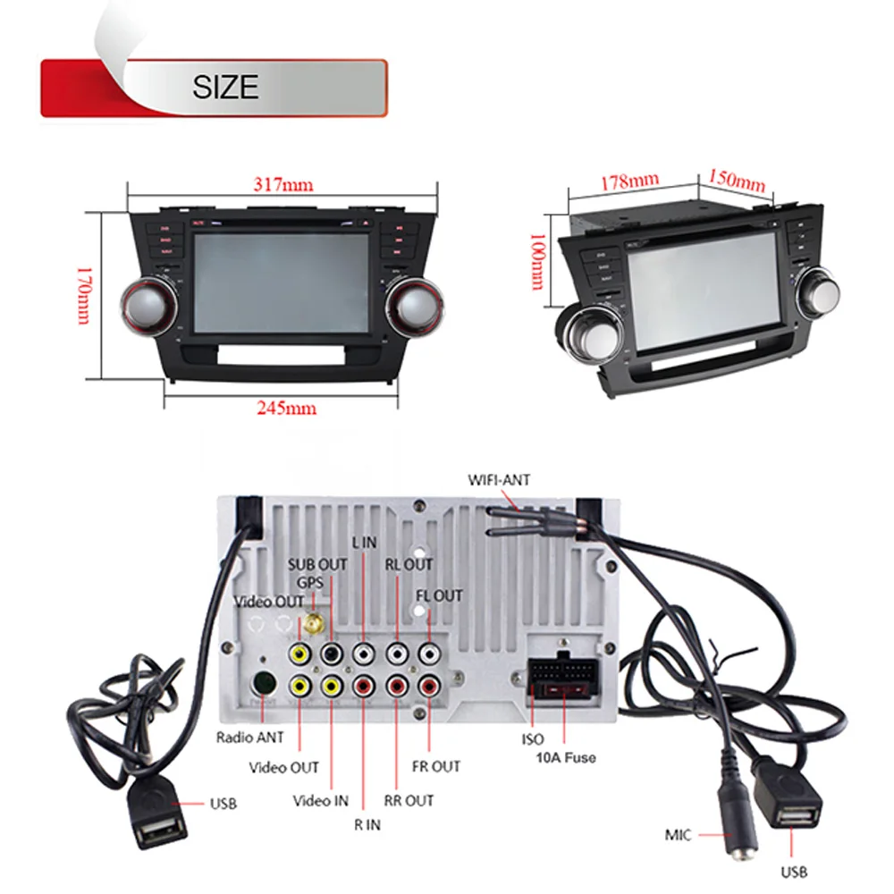 8 &quotHD Автомобильный dvd плеер GPS навигация Радио Аудио для Toyota Highlander емкостный