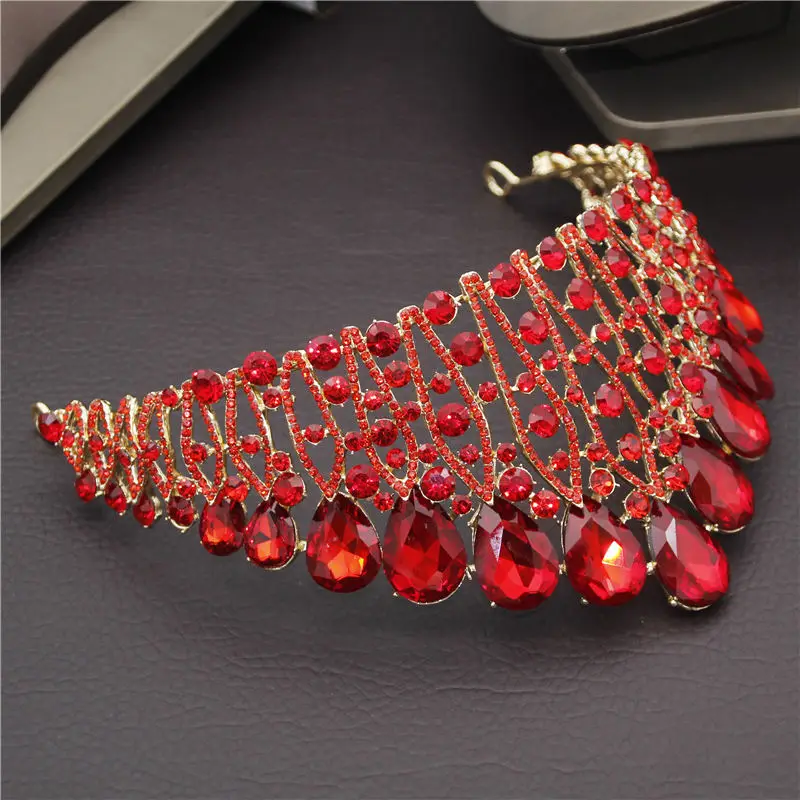 Винтажная Красная Зеленая Хрустальная свадебная тиара в стиле барокко корона