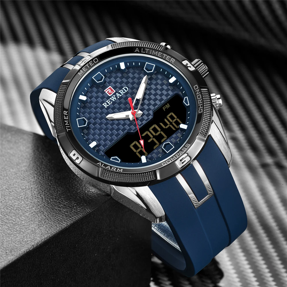 Часы наручные мужские с силиконовым ремешком брендовые светодиодные цифровые