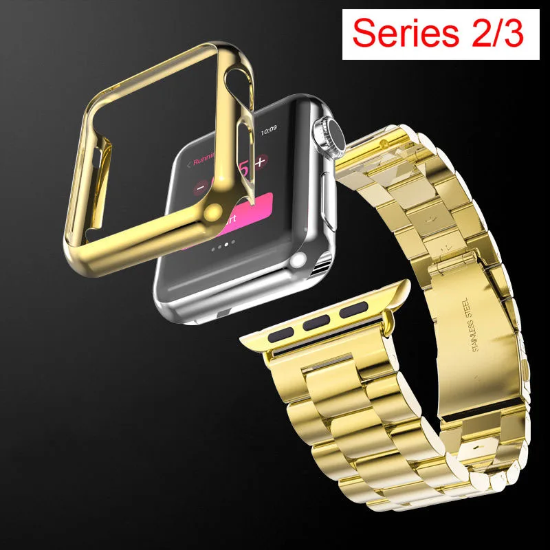 Классический ремешок DAHASE из нержавеющей стали для Apple Watch Series 3 позолоченный чехол