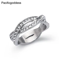 cross lines rings with fine zircon stainless steel jewelry for party women engagement gift