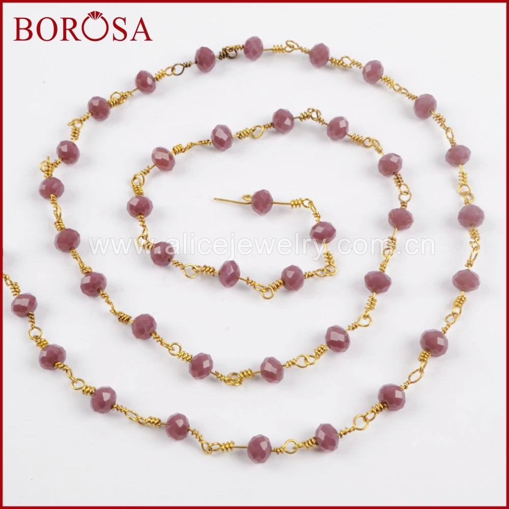 BOROSA 5 метров Модный золотой цвет 6 мм Фиолетовый Кристалл граненые бусины Розария