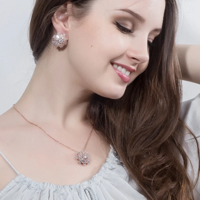 Женские Наборы украшений CWWZircons Модные Ювелирные наборы из розового золота с