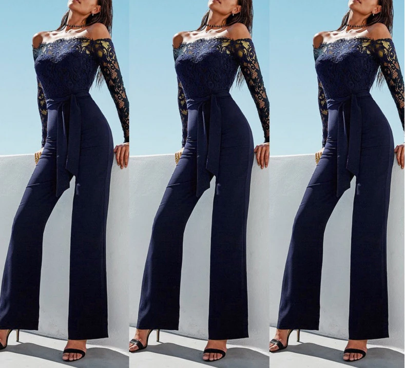 2018New Brand Women Lace Jumpsuit Long Sleeve Romper Clubwear Playsuit Bodycon Party Trousers | Женская одежда