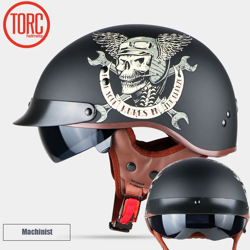 TORC T55 винтажные moto rcycle шлем Vespa Винтаж harley Лето Половина шлем с внутренним козырек струи Ретро мотоциклетный шлем в горошек - Цвет: Machinist