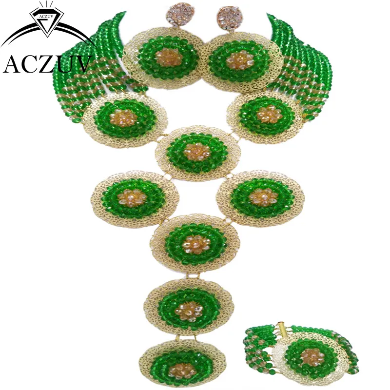 

Green and Gold AB African Jewelry Set