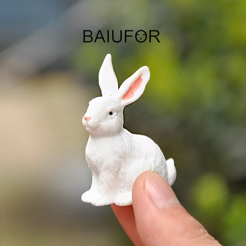 BAIUFOR животные Миниатюрный белый кролик Семья Террариум фигурки DIY Фея Сад