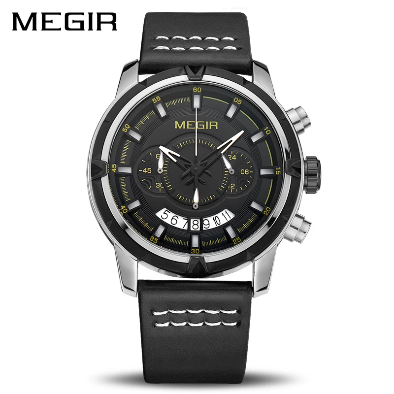 

MEGIR Sport Men Quartz Watch Multifunction Chronograph Fashion Wrist Watches Clock Men Relogio Masculino with Leather Strap 2047