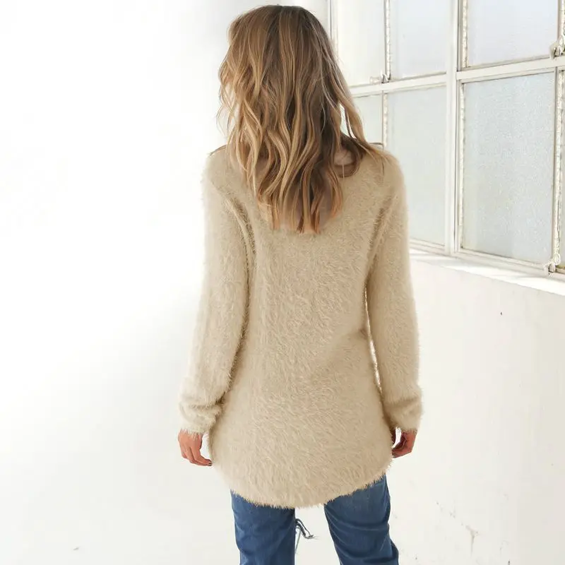 2019 Autumn Winter Women Sweaters Pullover Knitted Tops Tees Causal Loose Large size Female Solid Color Plush Sweater NZYD187A | Женская