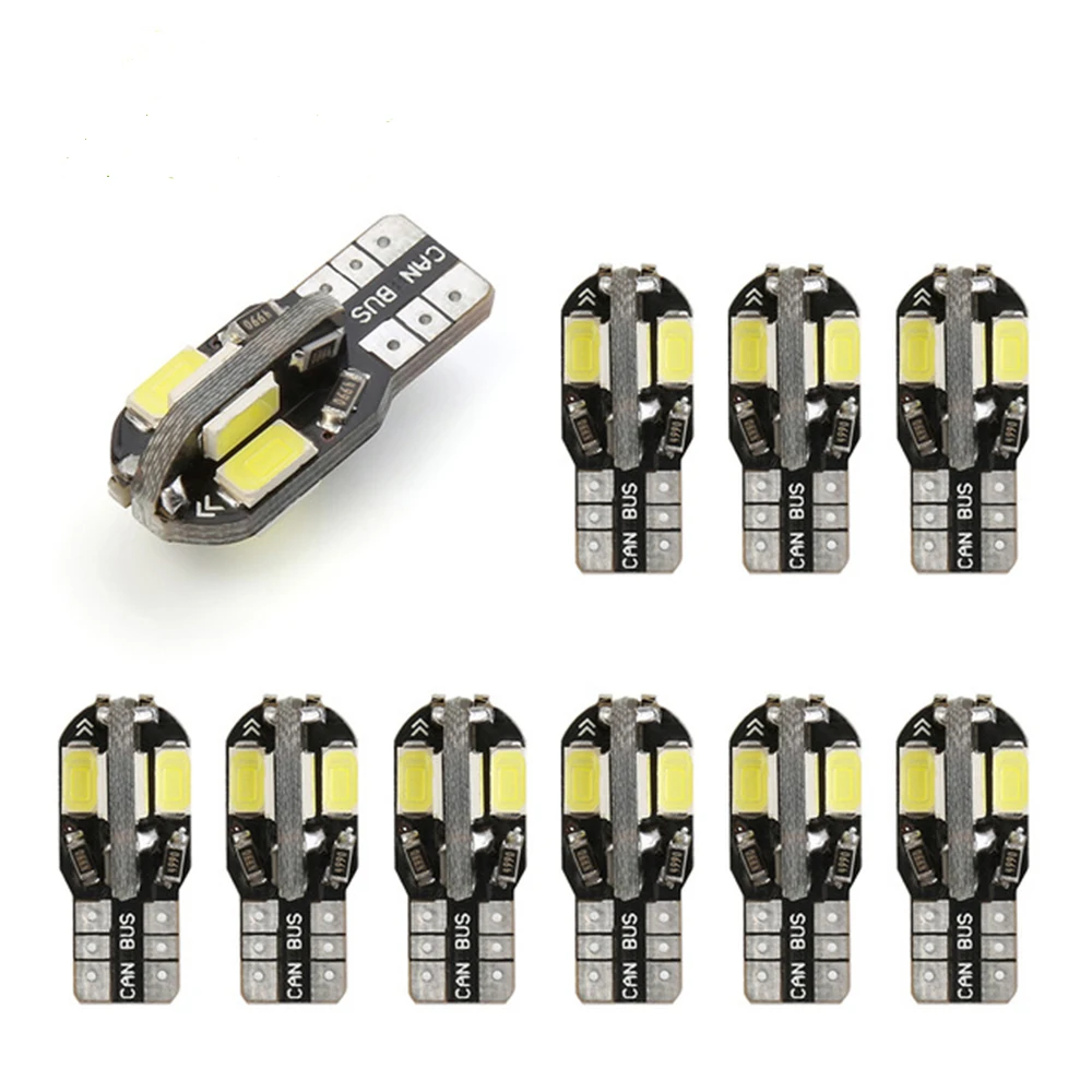 

10PCS T10 Led Car Interior Bulb Canbus Error Free T10 White 5730 8SMD LED 12V Car Side Wedge Light White Lamp Bulb Car Styling