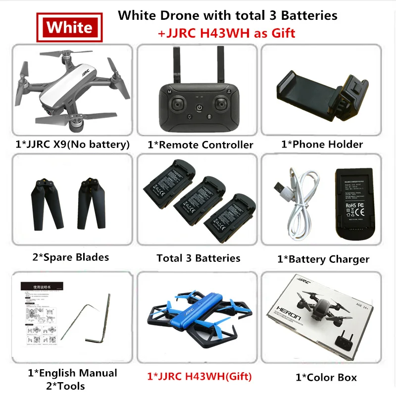 White -3 Battery JJRC X9 Heron gps дрон с 1080P 5G WiFi FPV камерой квадрокоптер оптическое позиционирование потока RC дрон gps квадрокоптер с камерой - Цвет: White -3 Battery