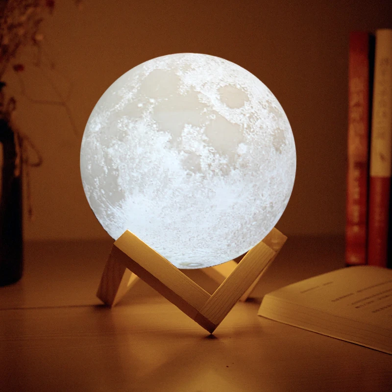 3D печать луна лампа USB LED ночник Лунная сенсорный два цвета Изменение деревянная