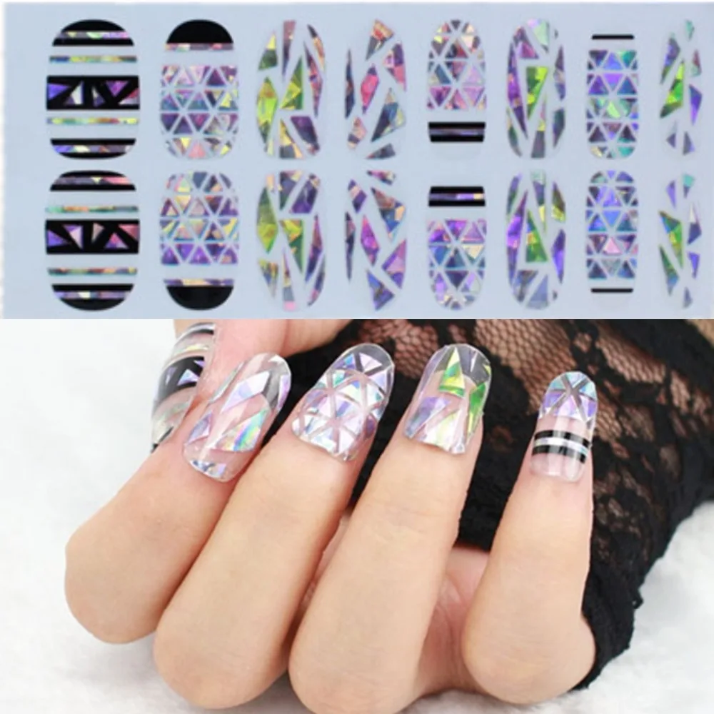 5 шт./лот блестящий дизайн ногтей разбитое стекло трафарет для пальцев наклейки