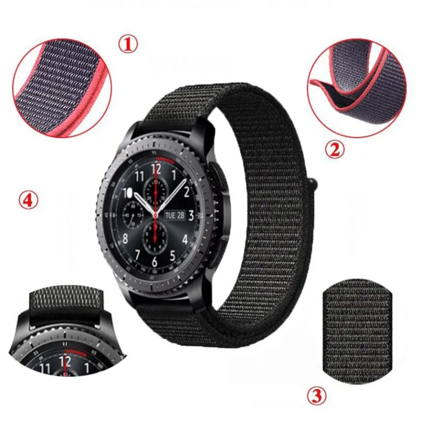 Ремешок нейлоновый 22 мм для Samsung Gear S3 S2 браслет часов huami 2 Huawei watch2 watch2pro moto360