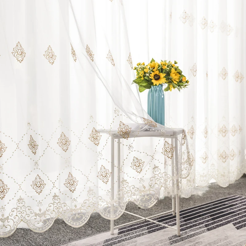 European Luxury Mesh Embroidered Curtain for Bedroom Delicate Sheer Fabric Window Cortina M068C