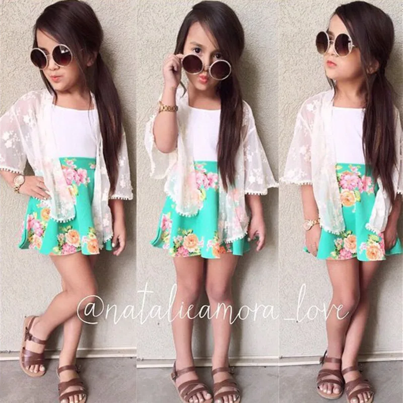 Summer new girls condole belt splicing flower dress + princess bud silk coat two-piece outfit | Детская одежда и обувь