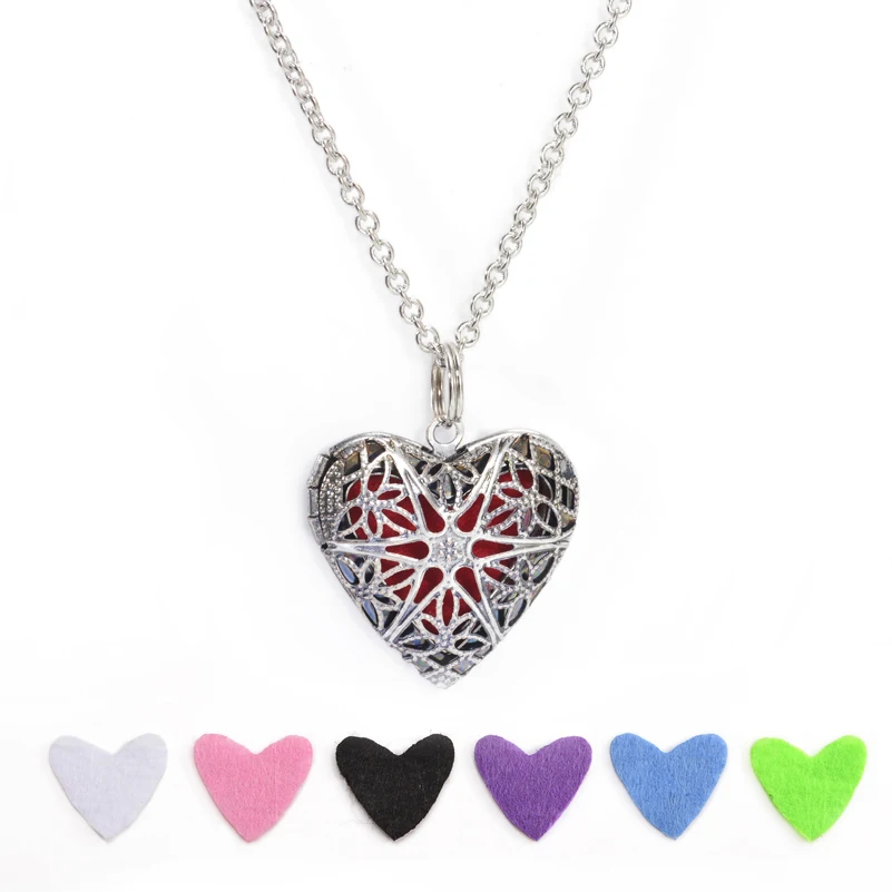 

10Pcs Antique Hollow Out Heart Filigree Fragrance Essential&Oil Diffuser Necklace Locket For Aromatherapy Jewelry