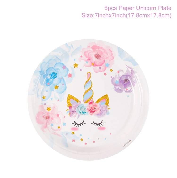 7inch plate 8pcs QIFU Единорог Набор для вечеринки Подарки для дня рождения украшения для вечеринки Дети Единорог день рождения Аксессуары для вечеринки, дня рождения вечерние сувениры Suppli - Цвет: 7inch plate 8pcs