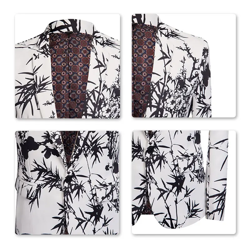 Мужской приталенный костюм YUNCLOS из 2 предметов с цветочным принтом пиджак и штаны