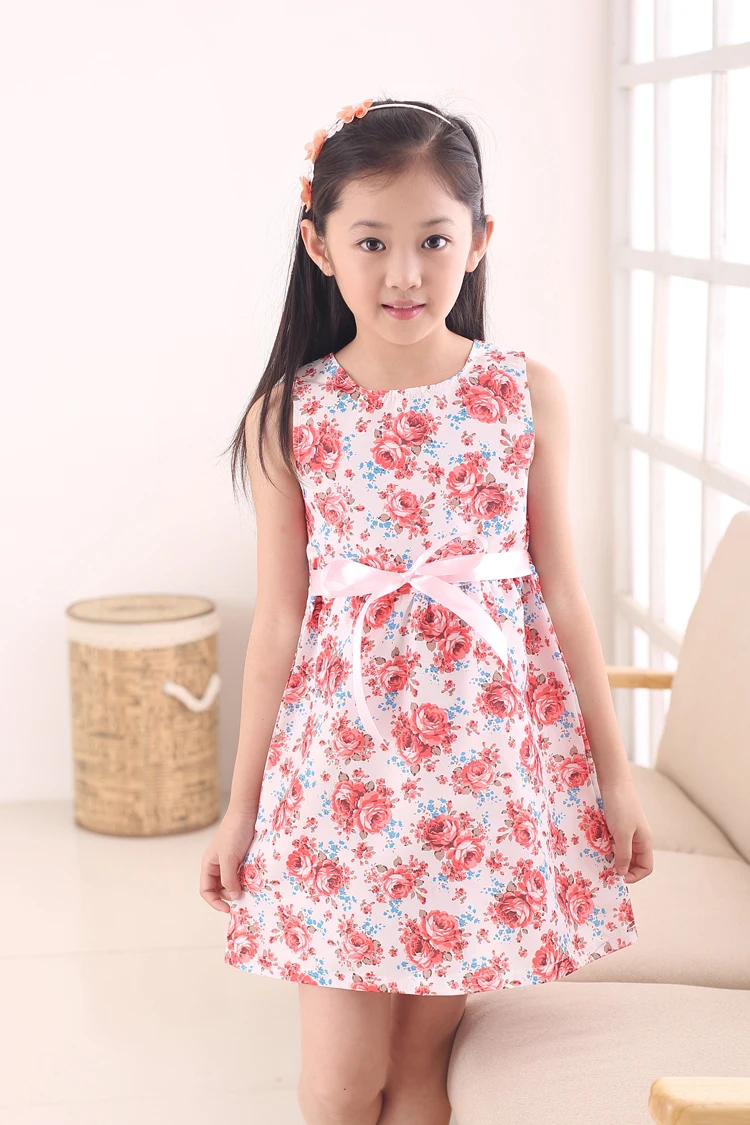 Розничная продажа одежды для детей модное красно-белое платье с цветочным узором