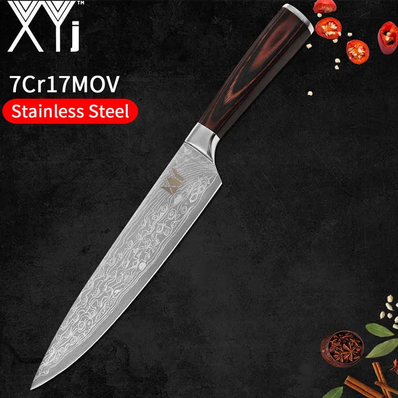 8 Chef XYj горячий дамасский узор, нож из нержавеющей стали, набор кухонных ножей 7Cr17, нож из нержавеющей стали с цветной деревянной ручкой, кухонные инструменты - Цвет: 8 Chef