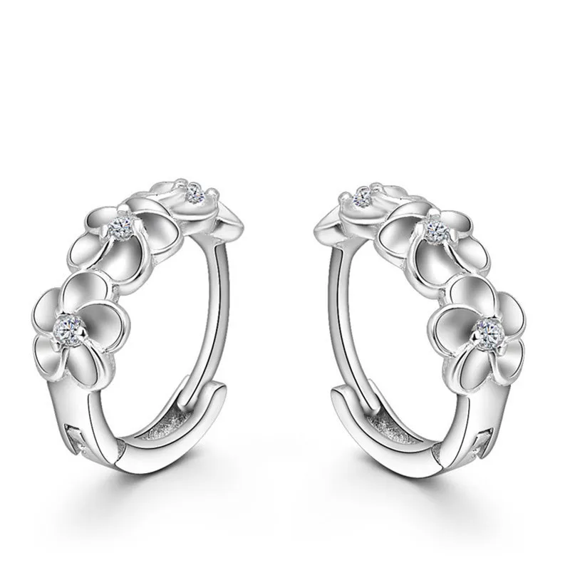 

100% 925 Sterling Silver Beautiful Flowers Design Good Selling Cubic Zirconia Earrings For Women Girls Crystal Jewelry