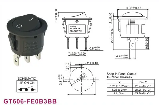 3 шт./лот 3A/250V Red Light Двухсторонний черный клавишный переключатель вкл/выкл с