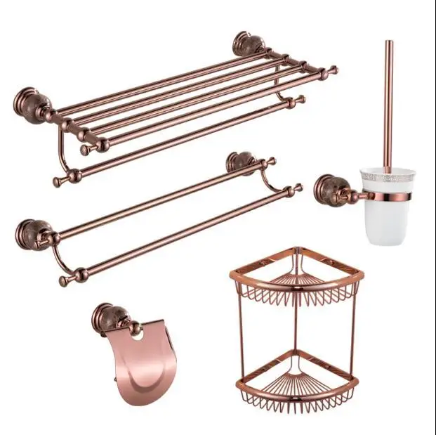 

New brass and Jade Rose Gold Bathroom Accessories Set,Paper Holder,Towel Bar,Soap basket,towel rack,hook bathroom Hardware set