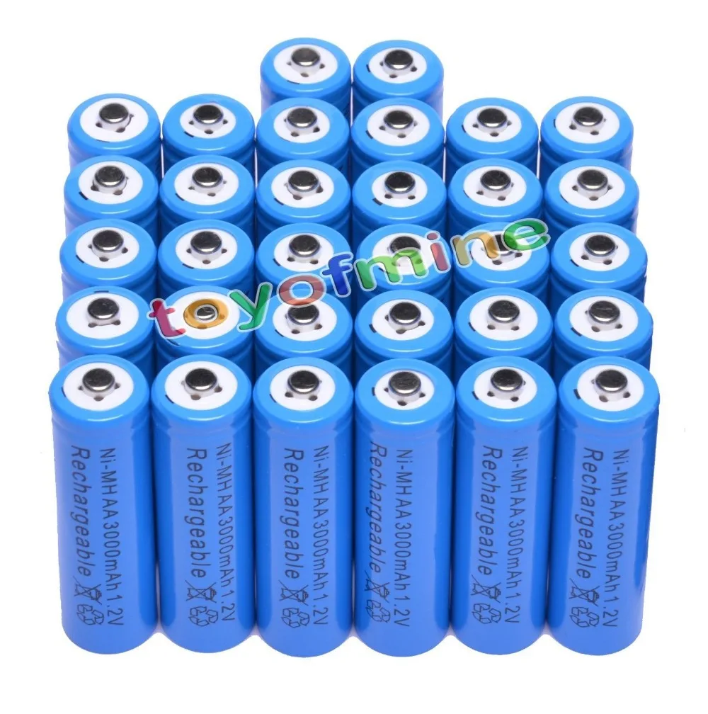 

32x AA 3000mAh 2A 1.2V Ni-MH Blue Rechargeable Battery Cell for MP3 RC Toys