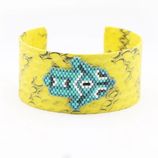 SKYDANCE Trendy 3cm Genuine Python Snake Skin Leather adjustable Bangle for Women colorful Beads Hamsa Hand Open Type C Bangles | Украшения