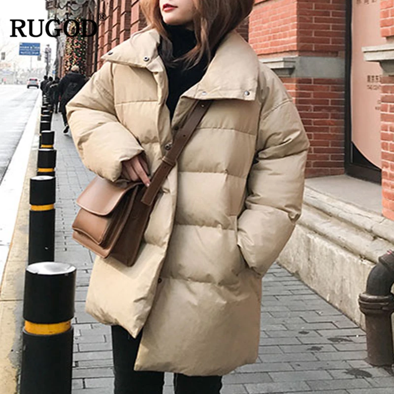 Длинная зимняя одежда RUGOD женское хлопковое пальто с длинным рукавом плотное