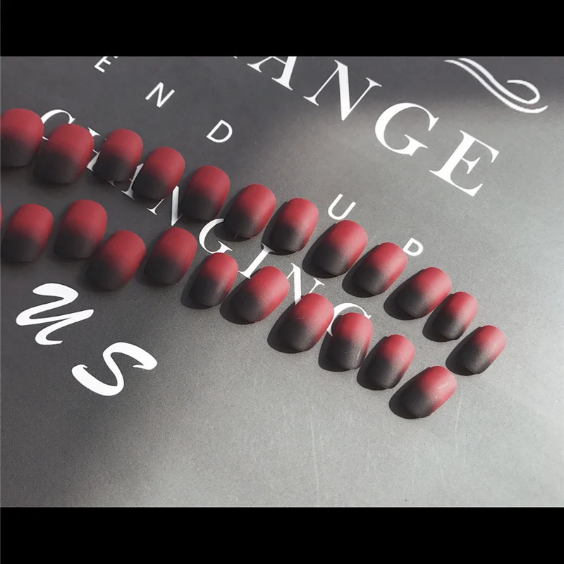 24 шт./компл. черно красные градиентные матовые ногти|Накладные ногти| |