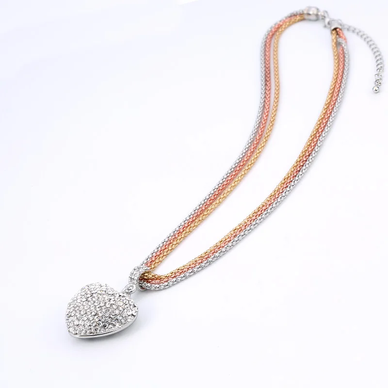 Brightly Горячие продаж Любовь сердца кулон ожерелья Тройной цепь попкорна для