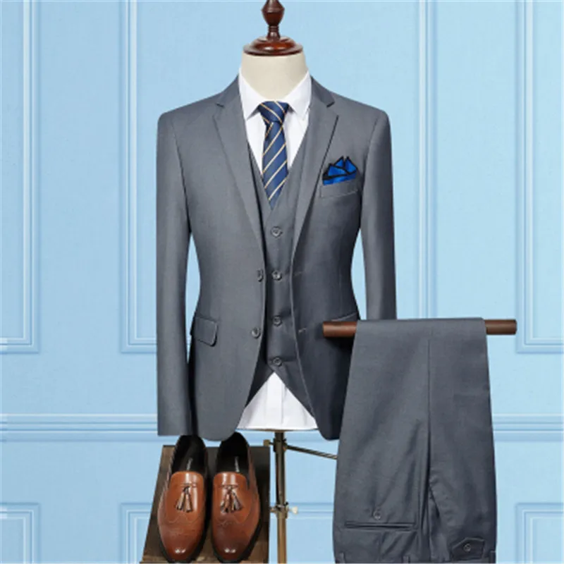 3 pcs set dark gray Пиджак, брюки, жилет/ Модные мужские деловые костюмы, комплект из трех предметов/мужской свадебный костюм, блейзеры, пальто, брюки, жилет - Цвет: 3 pcs set dark gray