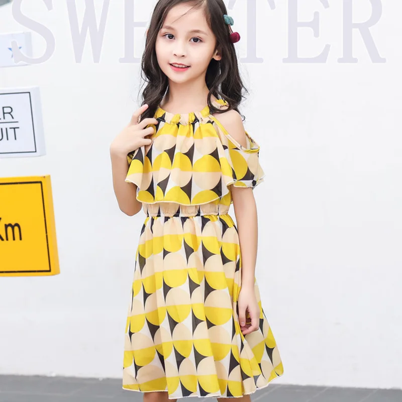 2019 Summer Girl Dress Cotton Children Dresses Geometric Print Kids for Girls Fashion Clothing Sundress 4-12T | Детская одежда и