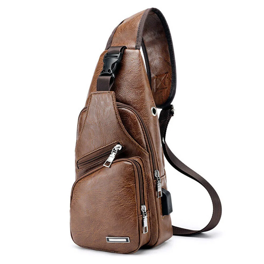 Light Brown Мужская сумка через плечо, usb зарядка, спортивная сумка через плечо, нагрудная сумка B2Cshop - Цвет: Light Brown