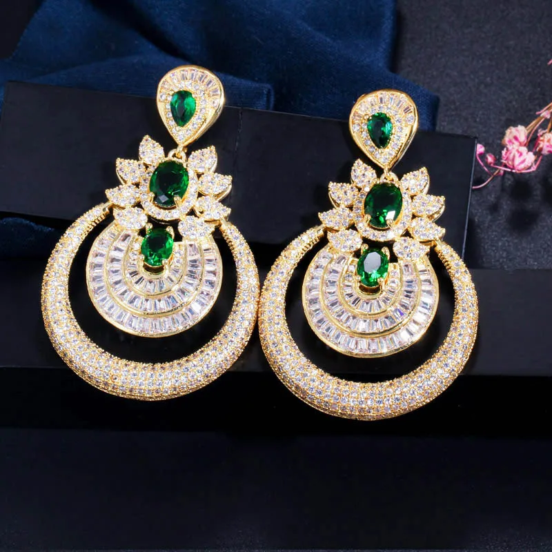 as photo ThreeGraces африканские нигерийские Роскошные желтые золотые круглые большие висячие Висячие серьги Свадебные ювелирные изделия для женщин ER315 - Окраска металла: as photo