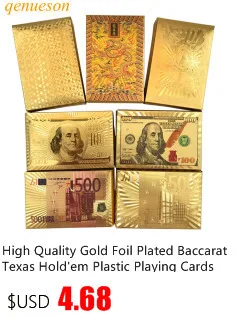 24 Karat Gold Foil Plated Baccarat Texas Hold'em Plastic Playing Cards Waterproof Poker Cards Board Games 2.28*3.46inch qenueson