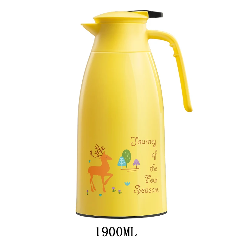 Yellow 1900ml Большая емкость Милая мультяшная Двойная Стенка стеклянная вакуумная фляжка термос чайник Китай чайник кувшин пластиковый термоизоляционный горшок бутылки - Цвет: Yellow 1900ml