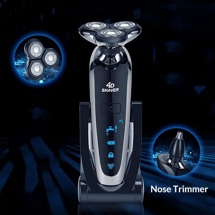 with nose trimmer 3 лезвия, мужская электробритва, бритва для бороды, 4D, моющаяся, перезаряжаемая, 4 в 1, триммер для бороды, носа, для чистки лица, электрическая бритва для мужчин - Цвет: with nose trimmer