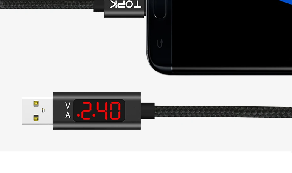 TOPK AC27 3A(Max) usb type C для samsung Xiaomi huawei Быстрая зарядка USB C с цифровым дисплеем кабель для мобильного телефона