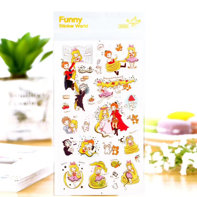 3 pcs/Lot Funny sticker world Fairy story of Snow queen &amp Rapunzel Sleeping beauty Cute Korean diary stickers Stationery | Канцтовары