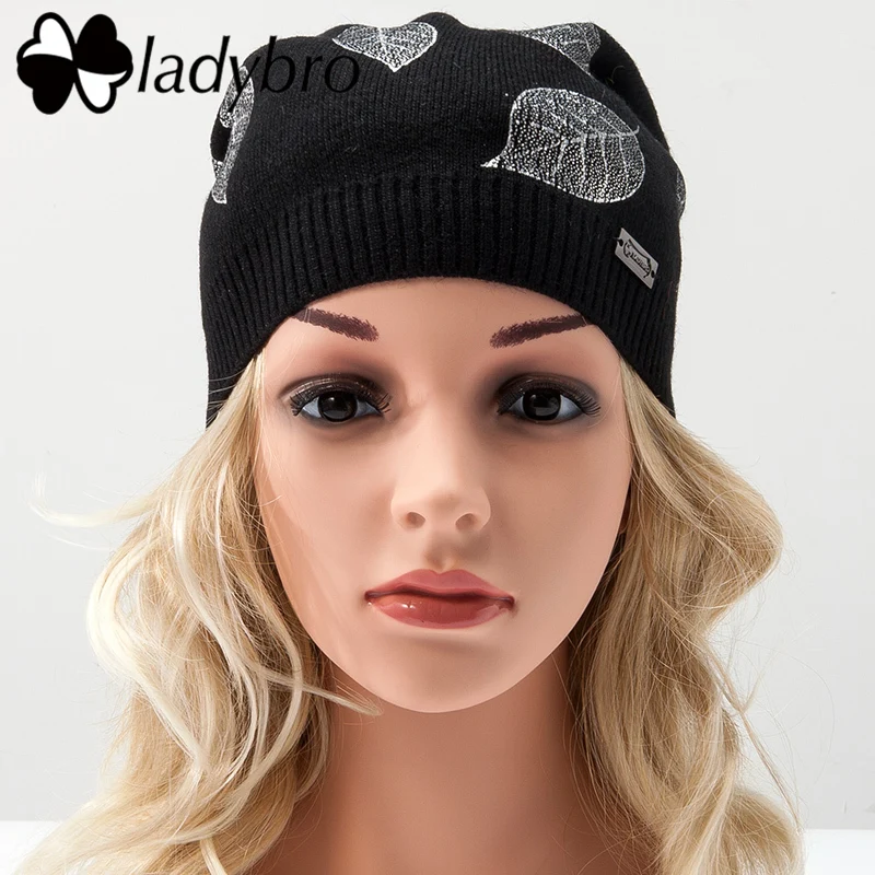 Ladybro зимние шапки для женщин, женская шапка бини, лыжные шапочки с листьями, повседневная женская теплая вязаная шапка, Женская шерстяная шапка