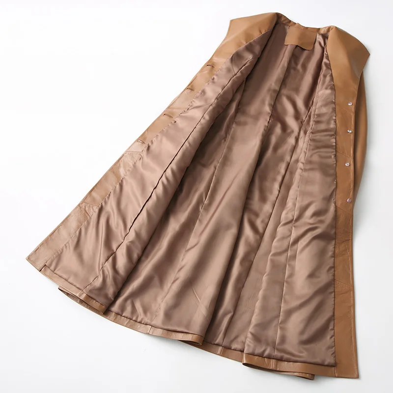 Женская длинная куртка из натуральной овечьей кожи осенне зимняя винтажная