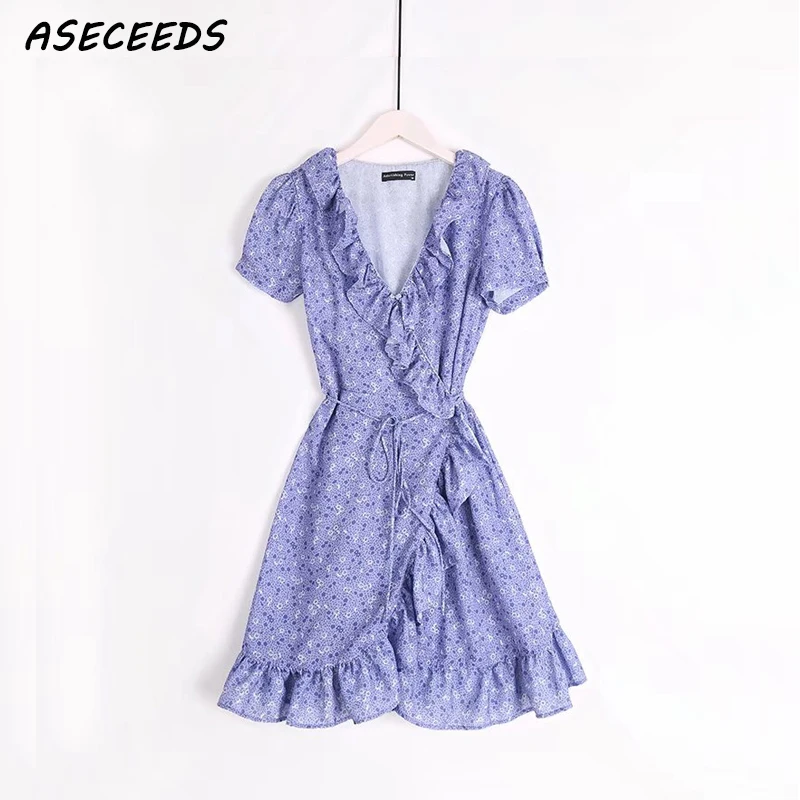 Корейская мода Для женщин шифона с принтом boho Повседневное V шеи Урожай Цветочные