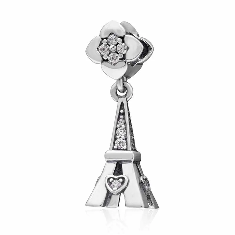 Authentic 925 Sterling Silver Eiffel Tower Charm With Clear CZ Stones Beads Fit European Brand Bracelets&amp Necklace Jewelry | Украшения и