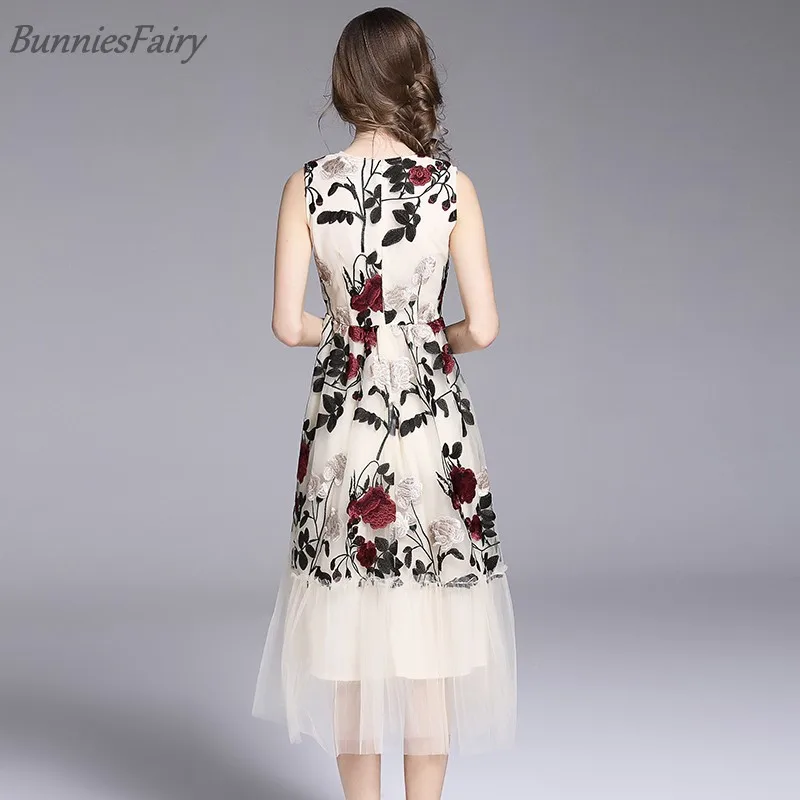 BunniesFairy 2018 новые милые платья Великолепные сетчатые Элегантные миди с цветочной