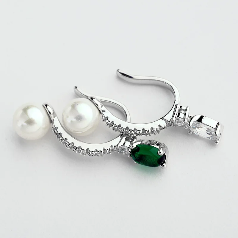 Simple Design Ear Cuff Green Zircon Pearl Clip Earrings SJ110618 ZK20 | Украшения и аксессуары