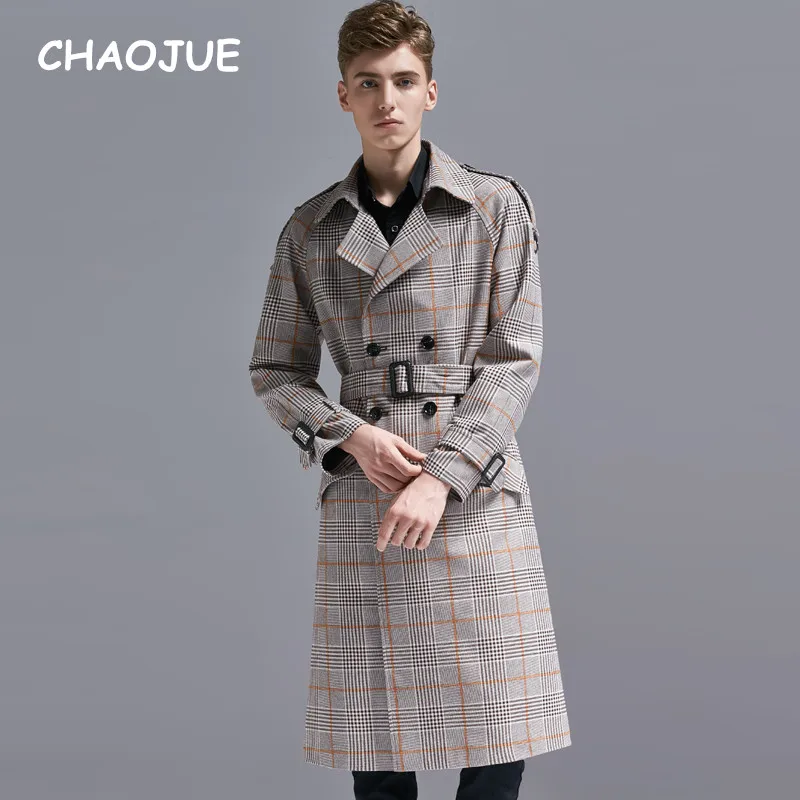 Длинный клетчатый Тренч CHAOJUE на осень/зиму для мужчин английская модель большого